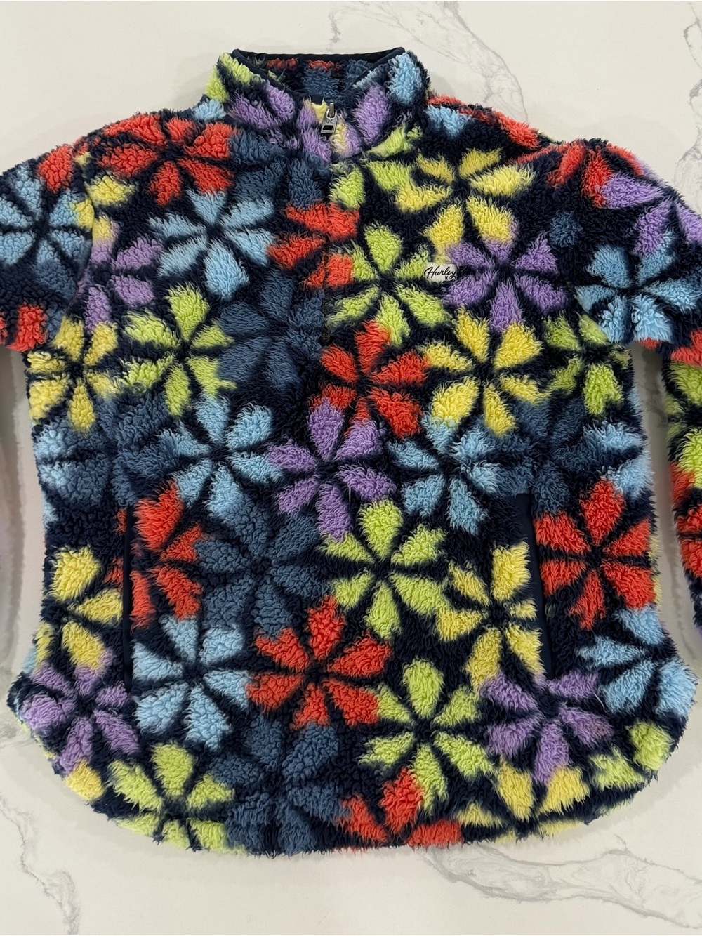 Hurley Girls Sherpa Quarter-Zip Pullover Fleece Jacket Multicolor Floral Sz Med